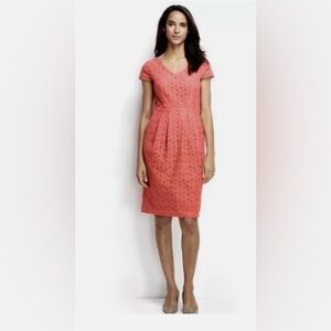 Lands' End Coral Lace Midi Cocktail Party Lined Dress - 16